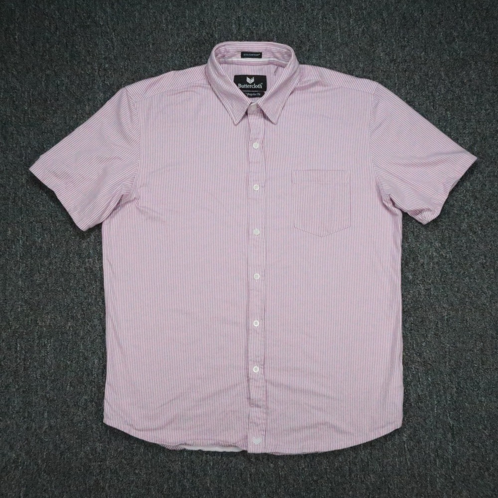 Buttercloth Shirt Men Large Pink White Icy Cotton Striped Short Sleeve Button Up